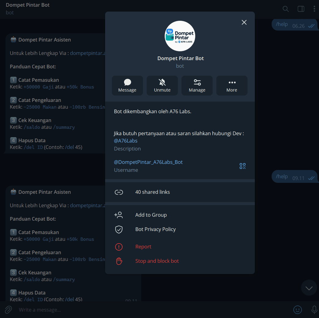 Telegram Bot chat command logging